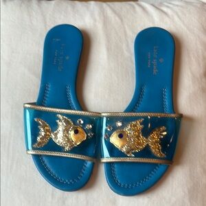 Kate Spade Blue Sandals with Gold Fish Design